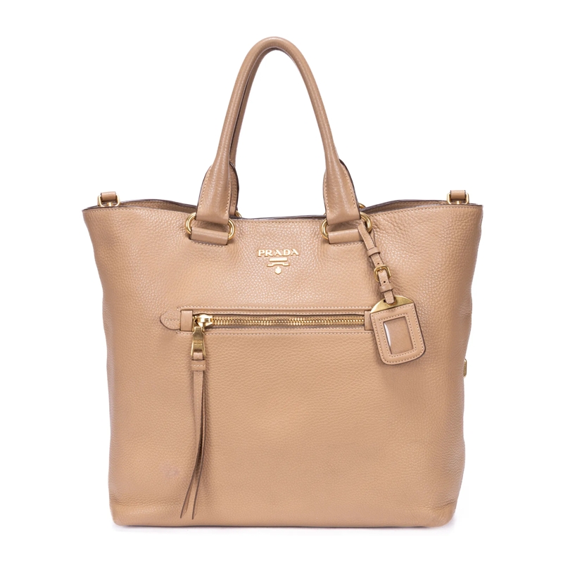 Prada Crossbody Bag Front Zip Pocket Tote beige