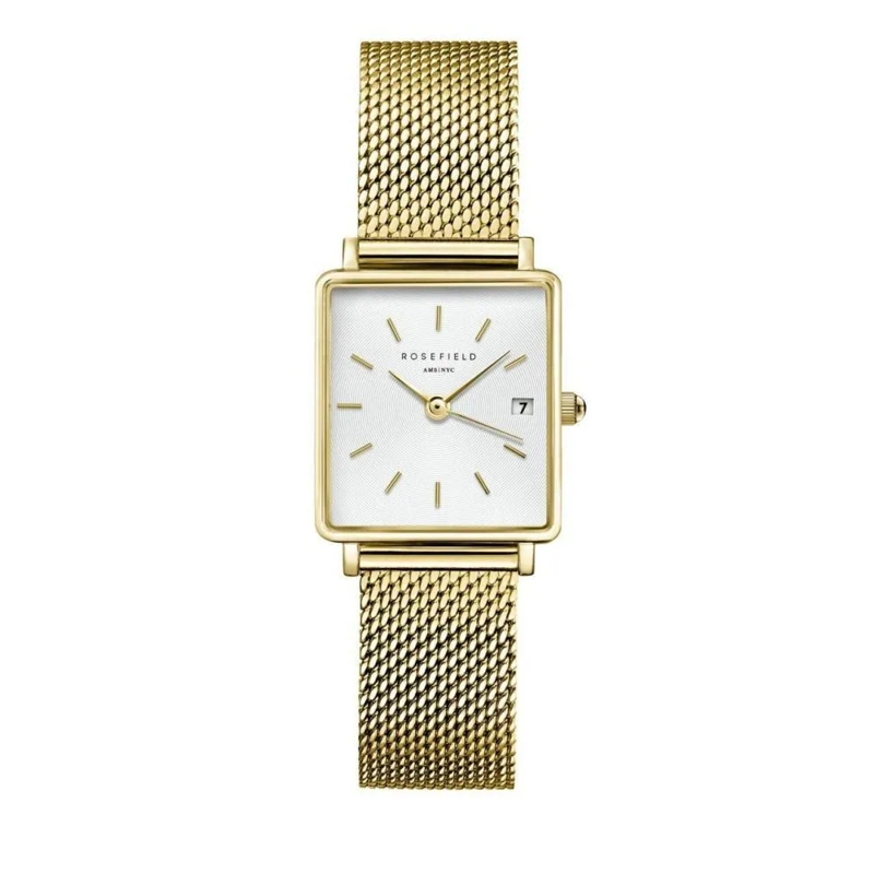 Rosefield Quarzuhr Damenuhr Boxy XS Mesh gold