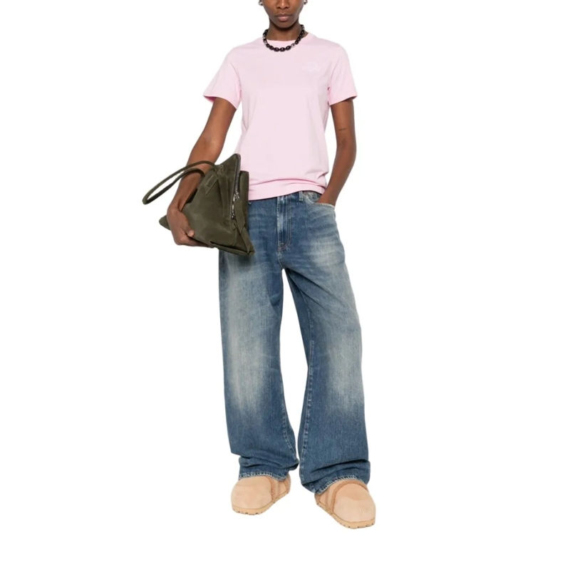 Moschino T-Shirt Relaxed Fit Pink Silk And Nylon Top Grey