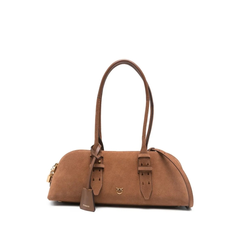 Pinko Sac à bandoulière Elongated Brown Calf Leather Handbag With Gold Acc Brown