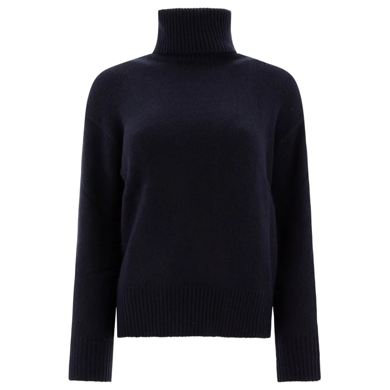 Ines De La Fressange Pull à col roulé High Ribbed Turtleneck Sweater In Luxurious Wool-C Blue