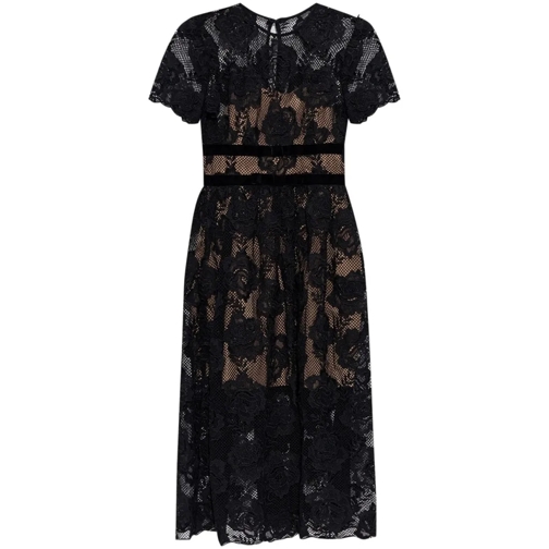 Self Portrait Lace Midi Dress Black Midi Jurken