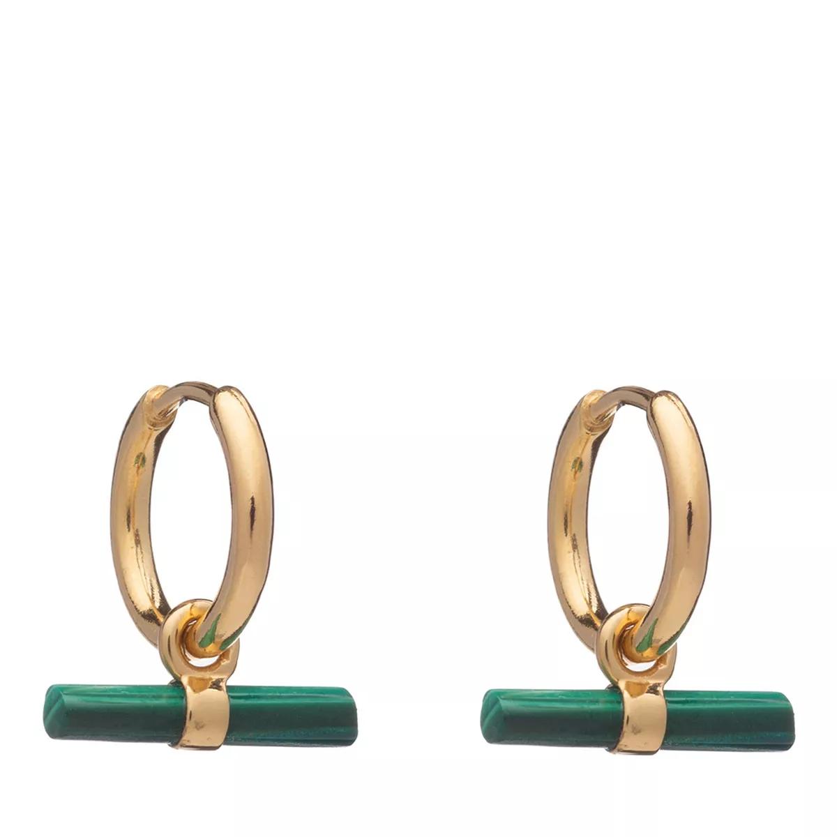 Rachel Jackson London Ohrringe - Mini Malachite T Bar Huggie Hoop Earrings - Gr. unisize - in Gold - für Damen