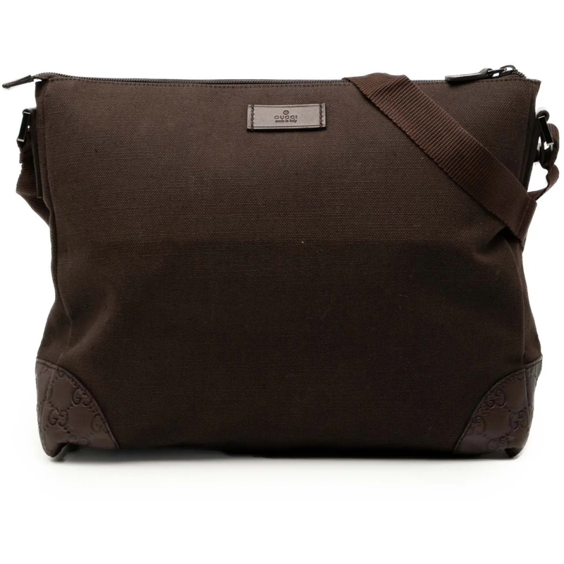 Gucci Schultertasche Guccissima Trimmed Canvas Crossbody braun