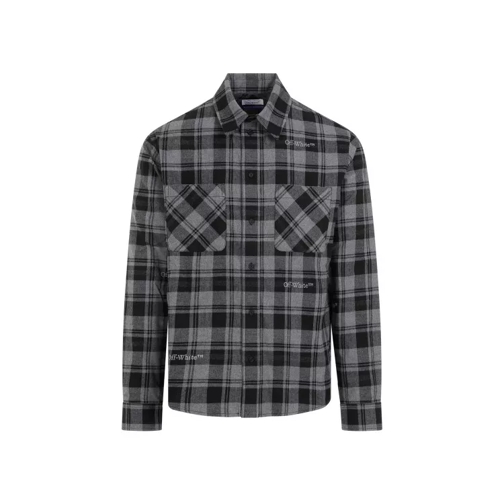 Off-White Dark Grey Cotton Check Flann Shirt Grey 