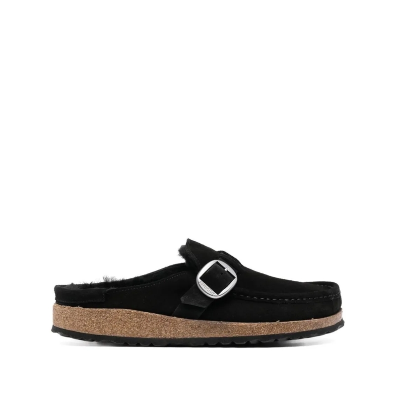 Birkenstock Sandales Black Buckley Shearling Suede Slip-On Shoes Black