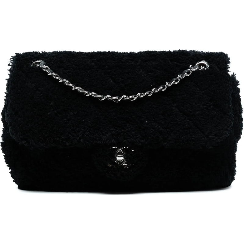 Chanel Sac à bandoulière Jumbo Quilted Shearling Single Flap schwarz