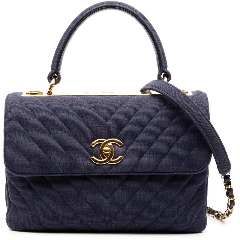 Chanel Schultertasche Small Chevron Jersey Trendy CC Top Handle Flap blau