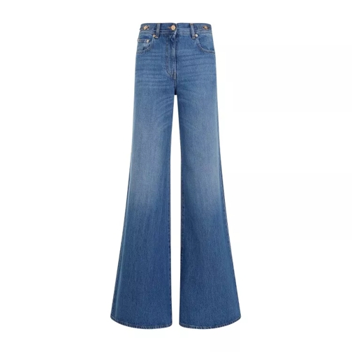 Versace Medium Blue Cotton Flared Denim Stone Wash Jeans Blue 