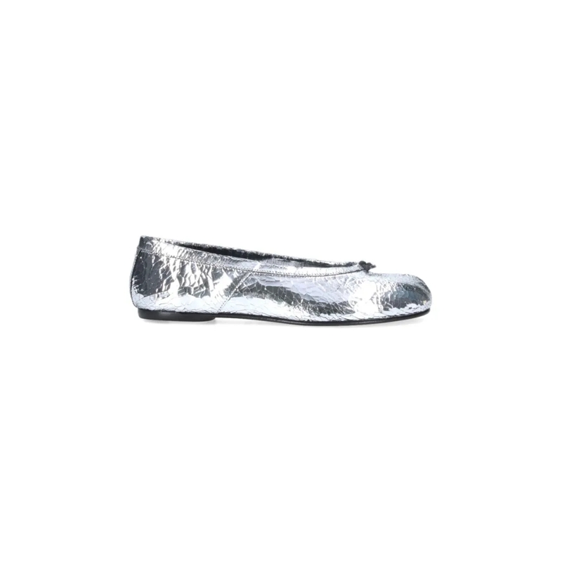 Maison Margiela Ballerinas Crinkled Metallic Silver Flats With Rounded Toe Silver