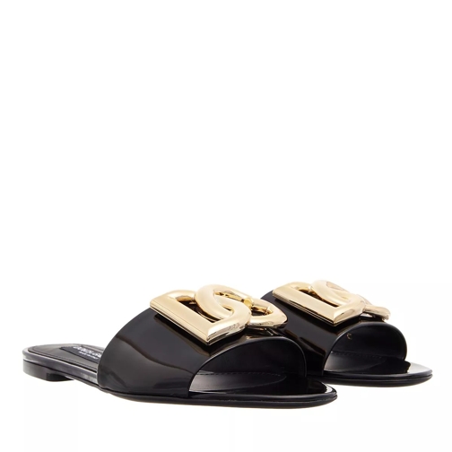Dolce&Gabbana Shiny Calfskin Mules With DG Logo Black Slip-in skor