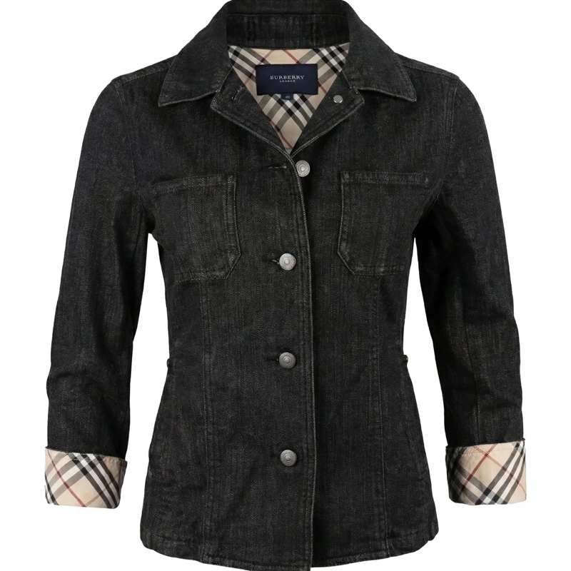 Burberry Übergangsjacke Burberry Black Denim Nova-Check Jacket (40) schwarz