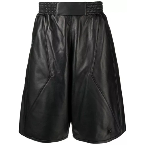 Balmain Leather Knee-Length Shorts Black 