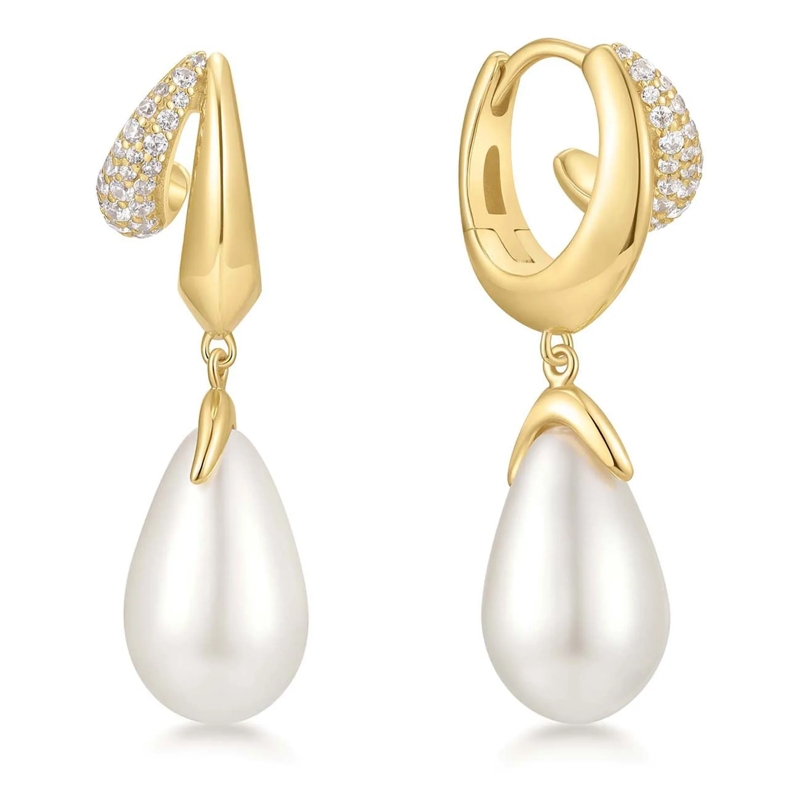 Ania Haie Ohrstecker 925er Sterlingsilber Pearl Drop Huggies gold