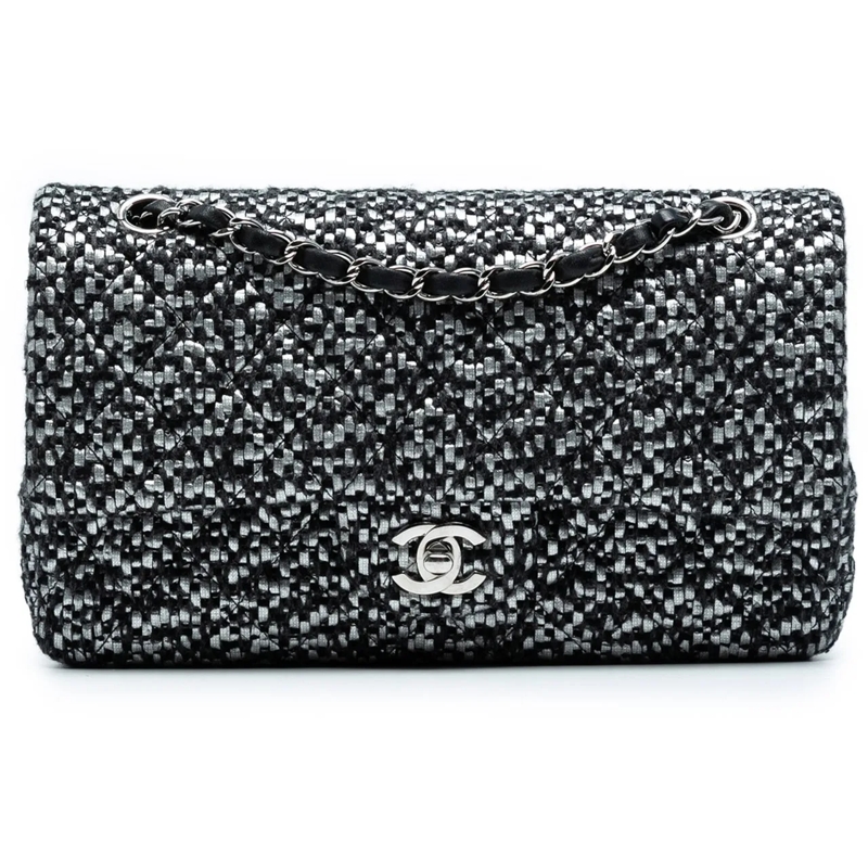 Chanel Sac à bandoulière Medium Classic Tweed Double Flap schwarz