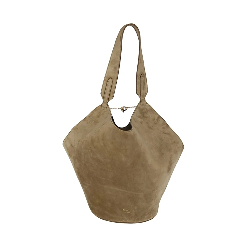 Khaite Fourre-tout Suede Handbag With Gold-Tone Clasp Brown