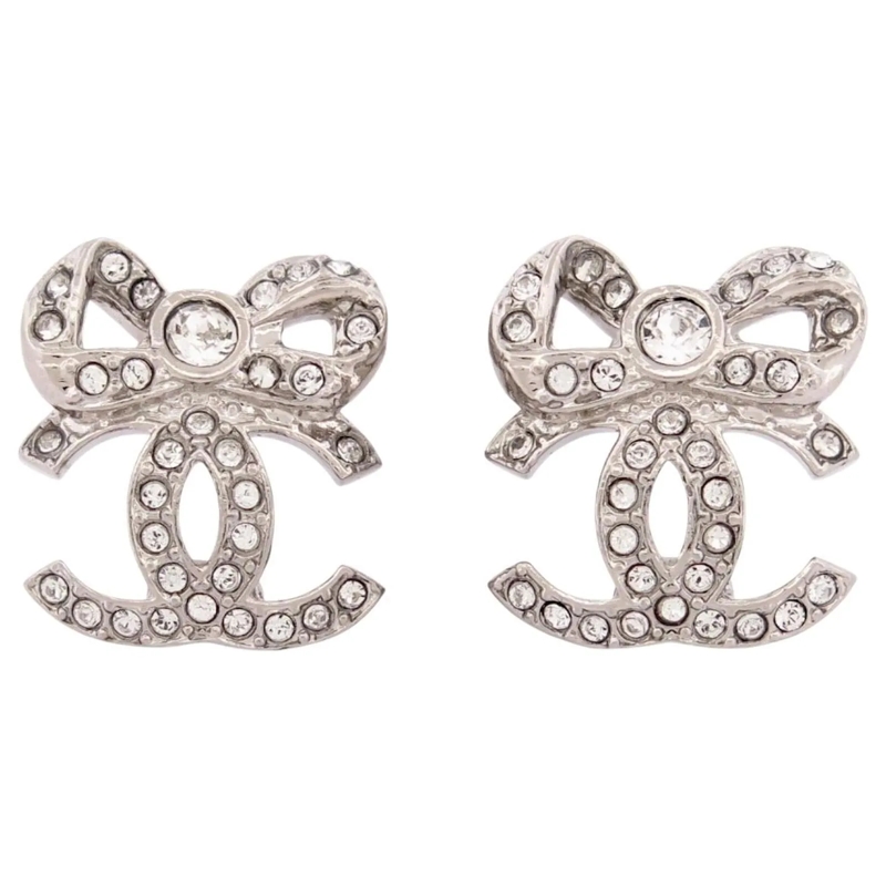 Chanel Ohrstecker NEUE CHANEL CC LOGO OHRRINGE MIT SCHLEIFE UND STRA silber