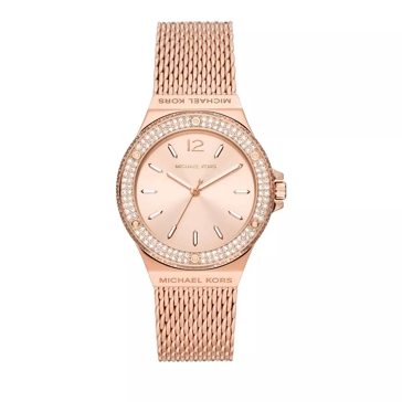 Michael Kors Lennox Three Hand Stainless Steel Mesh Watch Rose Gold Montre a quartz