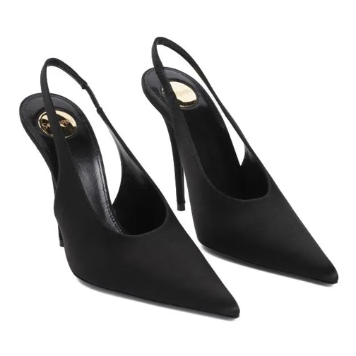 Saint Laurent Black Silk Slingback Black Pumps