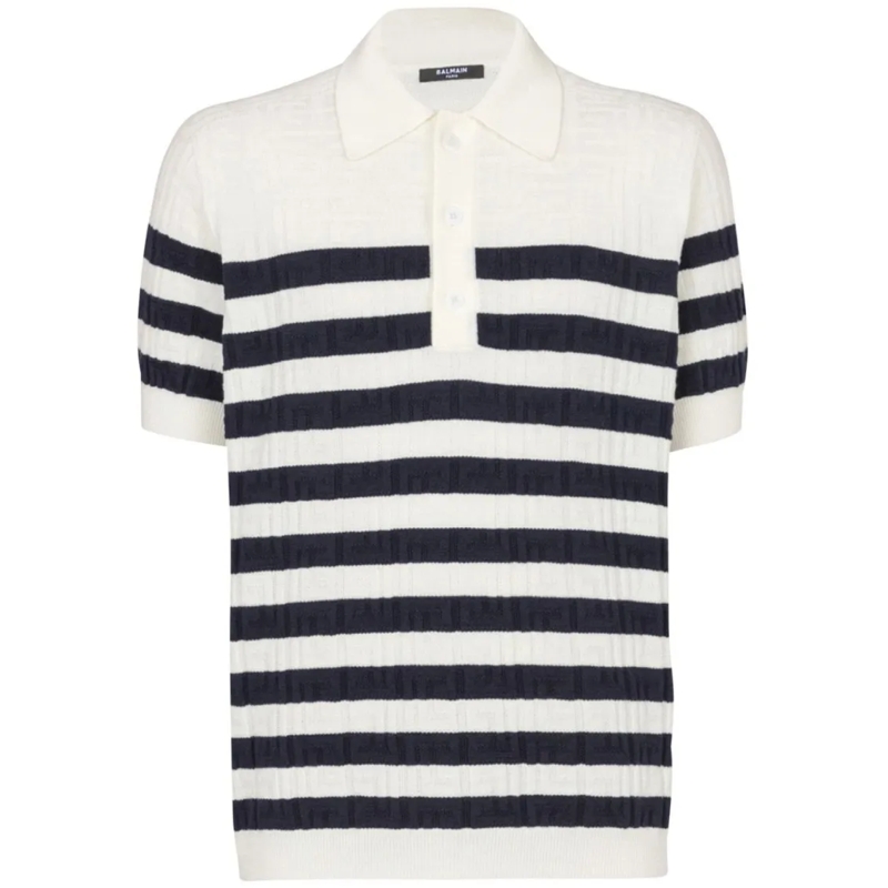 Balmain Polohemd Knitted Virgin Wool Polo Shirt White