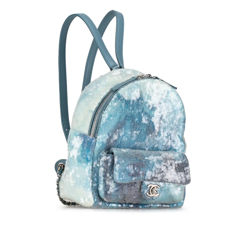 Chanel Rucksack Mini Sequins and Lambskin Waterfall Backpack blau
