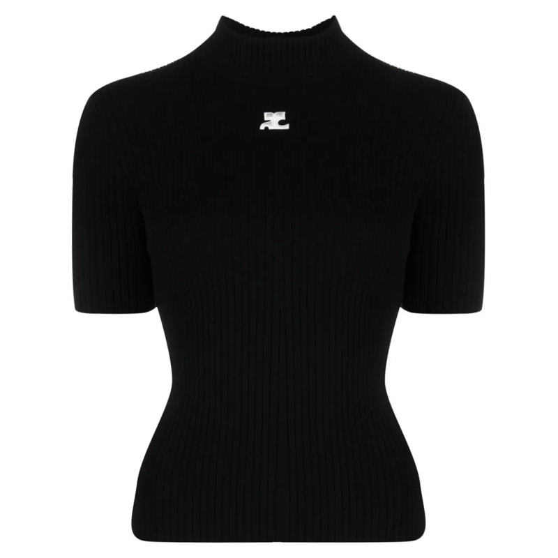 Courrèges T-shirt Fitted Black Knitted Top Black