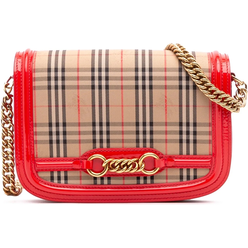 Burberry Schultertasche Haymarket Check Canvas 1983 Link Flap braun