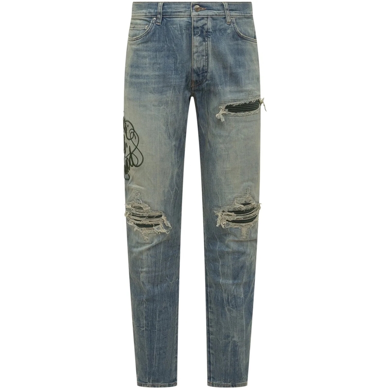 Amiri Jeans Slim Fit Jeans Slim Con Strappi E Ricami blau