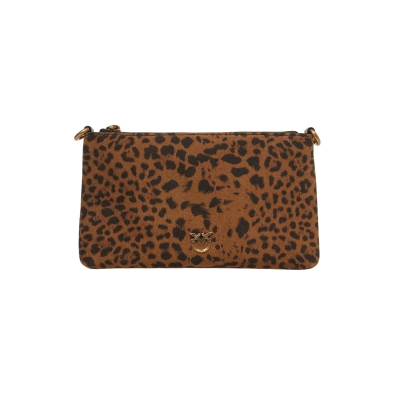 Pinko Sac à bandoulière Compact Brown Leather Shoulder Bag With Animal Pri Brown