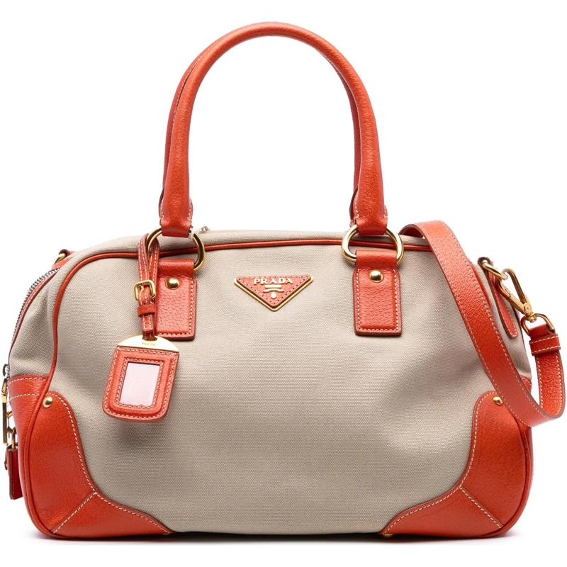 Prada Schultertasche Cinghial Trimmed Canvas Canapa Satchel braun