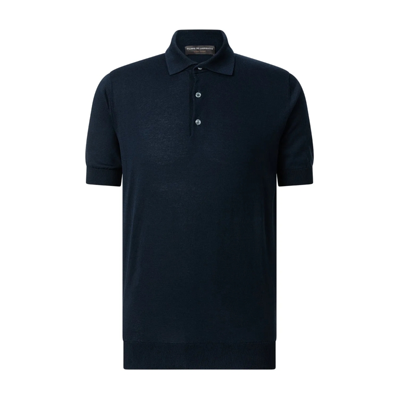 FILIPPO DE LAURENTIIS Polohemd Poloshirt aus Crêpe-Baumwolle dunkelblau