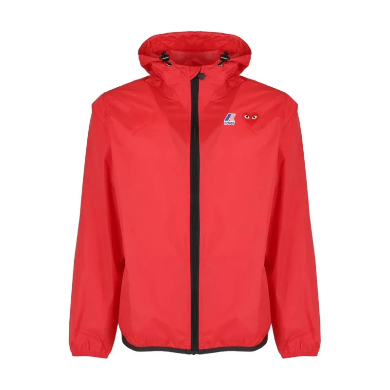 Comme des Garcons Hoodie Adjustable Hooded Navy Jacket With Embroidered Log Red