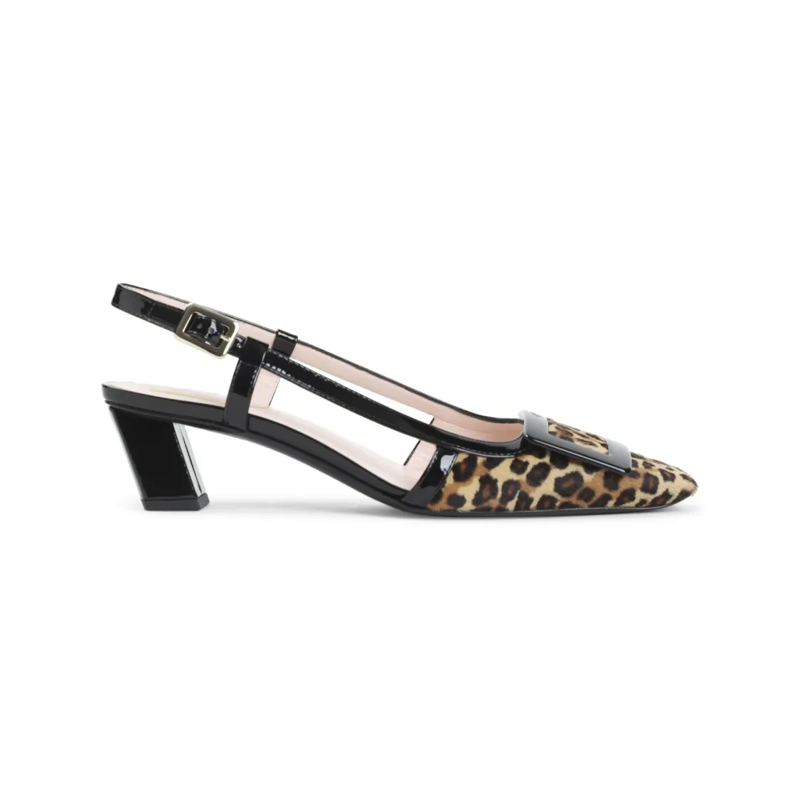 Roger Vivier Sandalen Leopard Print Calf Hair Slingback Pumps Black