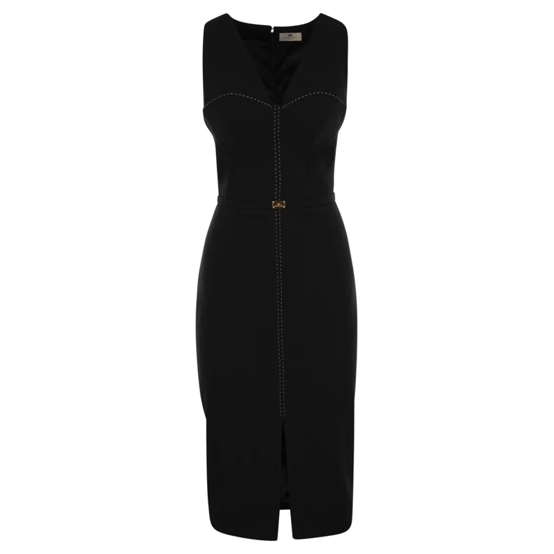 Elisabetta Franchi Robe midi Crepe Bustier Dress With Contrasting Topstitching Black