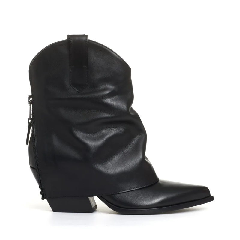 Elena Iachi Stiefel Black Leather Camperos Turn-Up Black