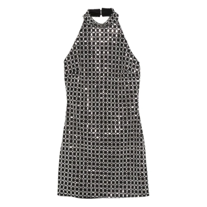 Rotate Mini-jurk Sleeveless Mini Dress With Geometric Metallic Acce Grey