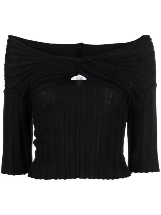 Philosophy Di Lorenzo Serafini - Ribbed Knit Semi-Sheer Top - Größe 40 - black