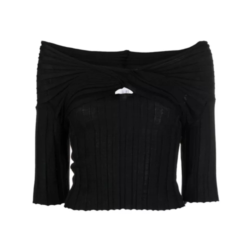 Philosophy Di Lorenzo Serafini Ribbed Knit Semi-Sheer Top Black 