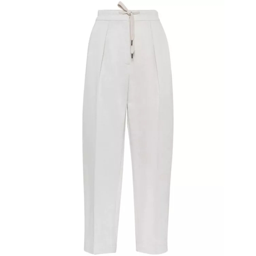 Brunello Cucinelli Off-White Cotton-Linen Blend Gabardine Trousers White 