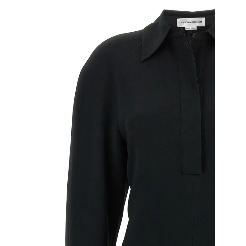 Victoria Beckham Maxikleid Long Sleeve Polo Collar Midi' Dress Schwarz(Image 3)