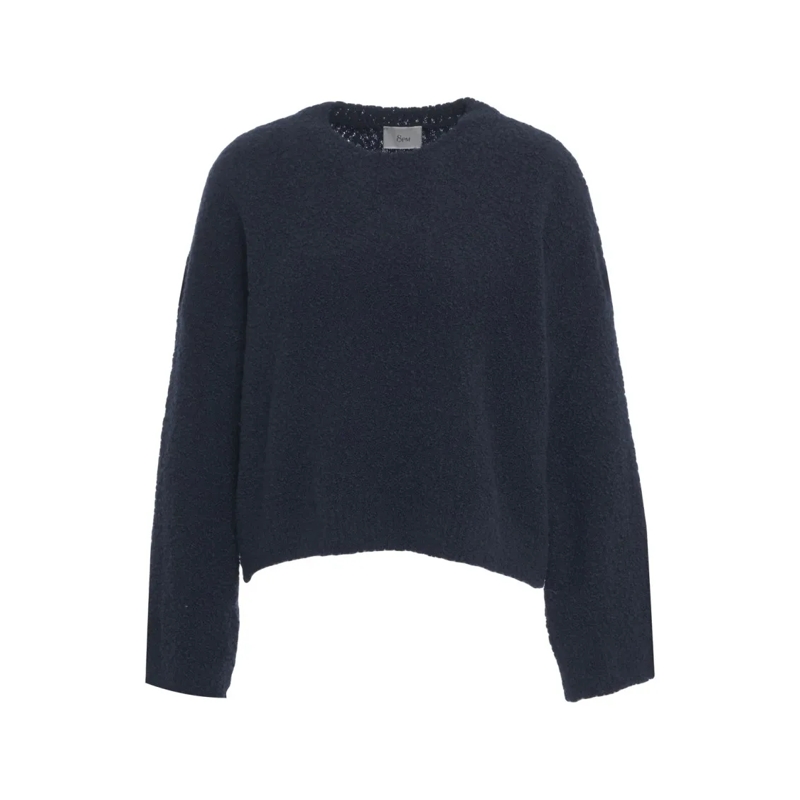 8Pm Pull Cropped Textured Wool Blend Sweater With Round Nec Black
