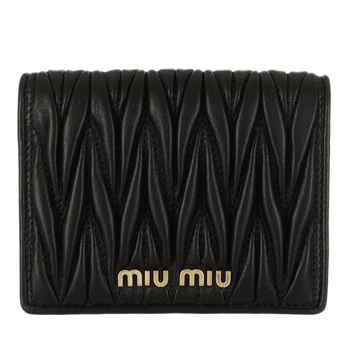 Miu Miu Matelassé Small Wallet Leather Black Tvåveckad plånbok