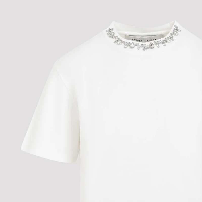 Golden Goose T-shirt Crystal-Embellished Cotton T-Shirt With Smooth Fin White