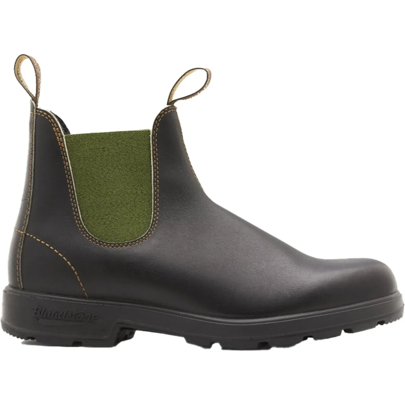 Blundstone Stiefel Leather Boots With Contrasting Olive Green Elastic Brown
