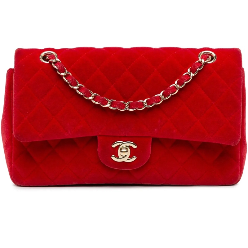 Chanel Sac à bandoulière Medium Classic Velvet Double Flap rot
