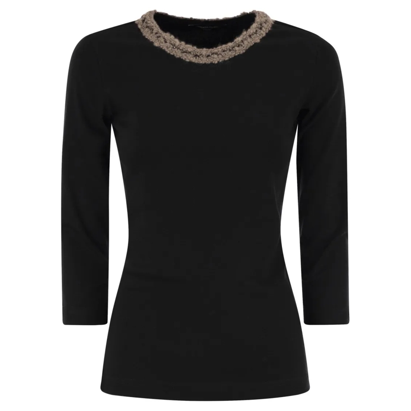 Fabiana Filippi Top met lange mouwen 3/4 Sleeve T-Shirt With Neck Detailing Black