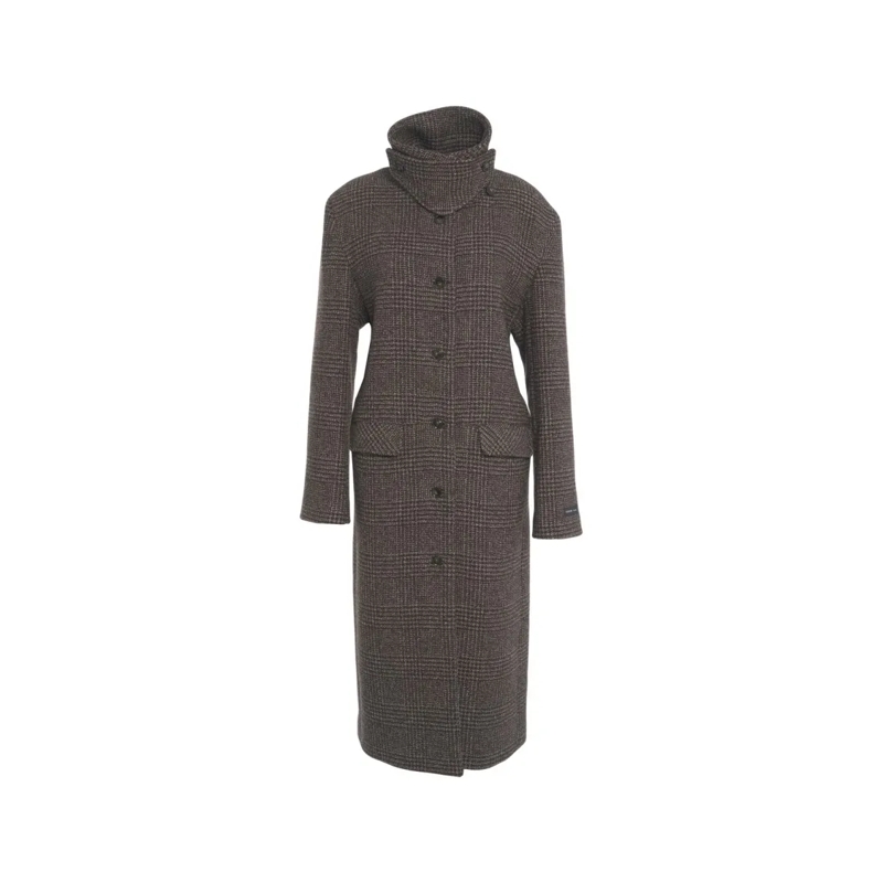 HERSKIND Overgangsmantel Brown Textured Wool-Blend Long Coat With High Coll Brown