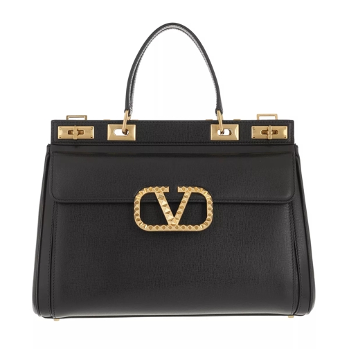 Valentino Garavani Rockstud Alcove Medium Handle Bag Leather Black Rymlig shoppingväska