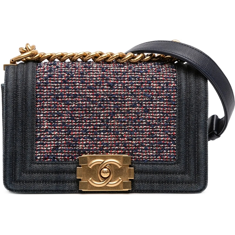 Chanel Sac à bandoulière Small Quilted Denim and Tweed Boy Flap blau