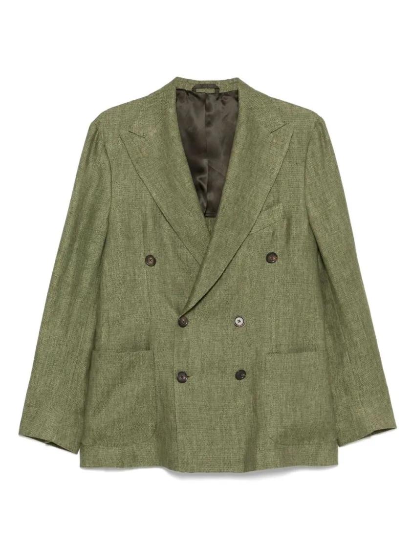 Thumbnail - Doppiaa - Textured Olive Green Double-Breasted Blazer With R - Größe 52 - grün